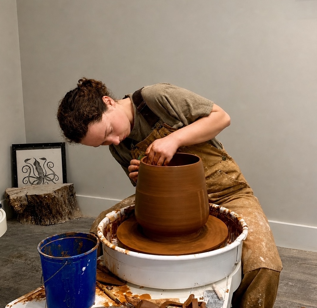 Grace Alexander throwing a pot on the wheel